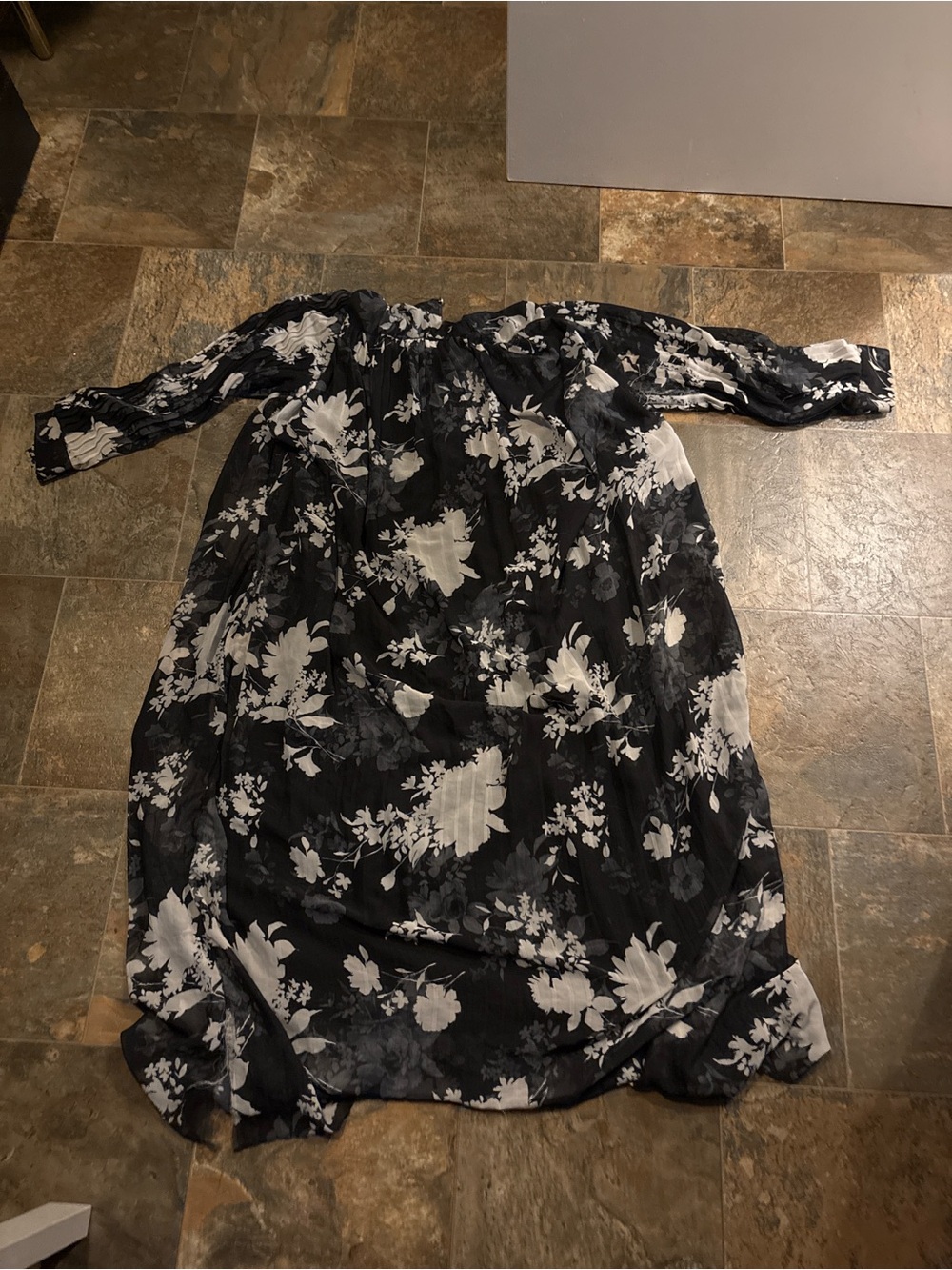 Girls Black Floral Casual Dress with White Bloom Print